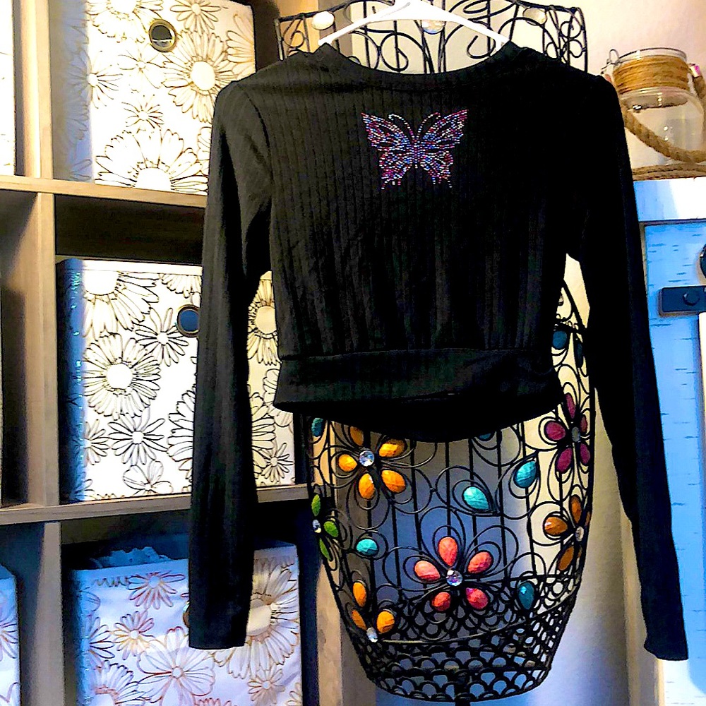 Colorful rhinestone butterfly long sleeve